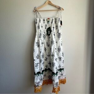 FARM Rio Black and White Midi Dress with Green and Gold Accents